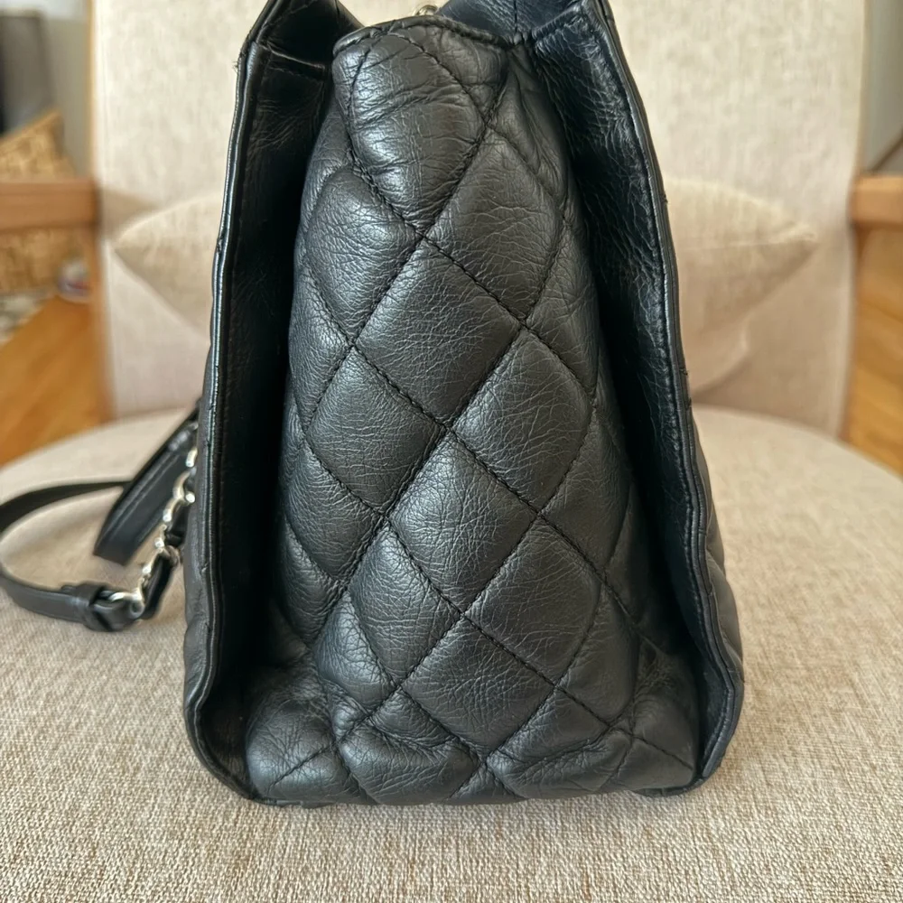 CHANEL Black Classic Quilted Tote Bag with Silver Chain - Picture 5 of 16